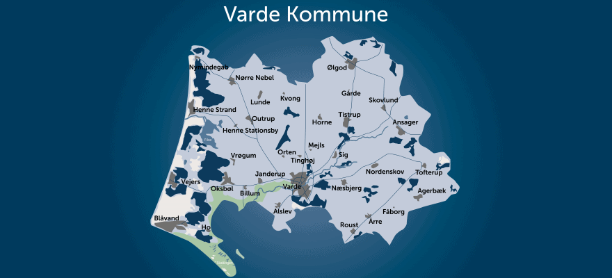 Kort over byerne i Varde kommune