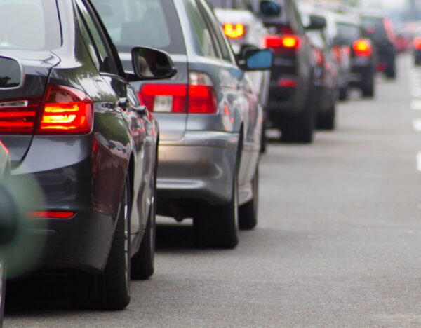 Cars on road highway in traffic jam